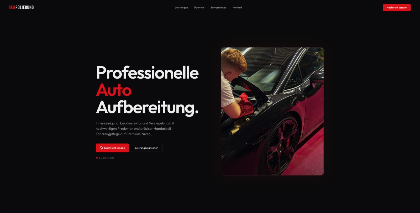 RED Polierung — Startseite mit direktem Weg zur Anfrage